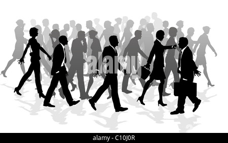 Business crowd of people walking in a rush between meetings. Stock Photo