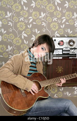 girl playing acoustic guitar wallpaper