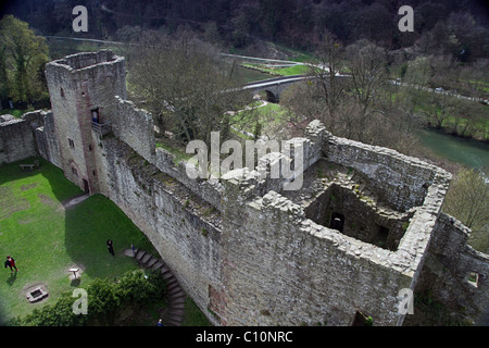 Ludlow Castle walls and Mortimer's Tower overlooking the River Teme, Shropshire, England, UK Stock Photo