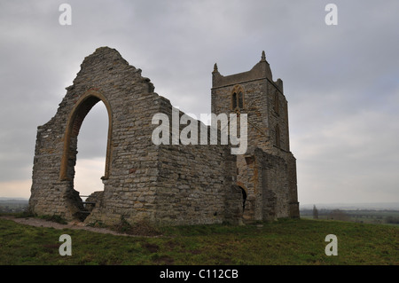 The ruins of St Michael's church on Burrow Mump situated at Taunton Deane, Somerset Stock Photo