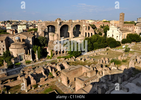 Temple of Romulus or Santi Cosma e Damiano, Basilica of Maxentius and Constantine, Church of Santa Francesca Romana Stock Photo