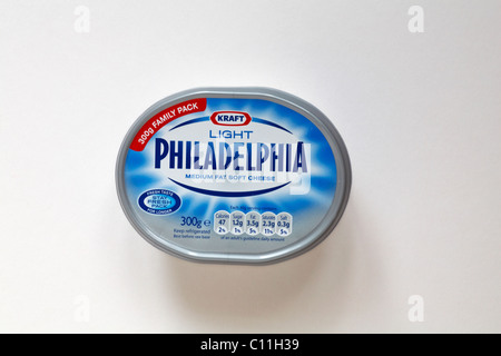 tub of Kraft light Philadelphia medium fat soft cheese spread isolated on white background Stock Photo