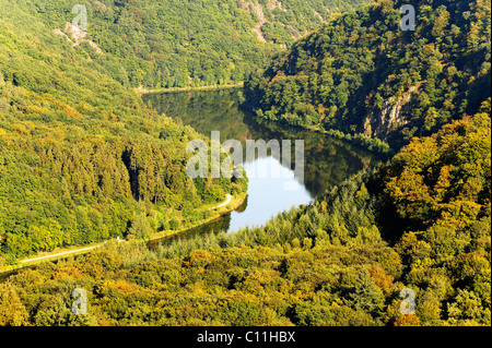 Sinuosity of the river Saar from the viewpoint Cloef near Orscholz, Mettlach, Saarland, Germany, Europe Stock Photo