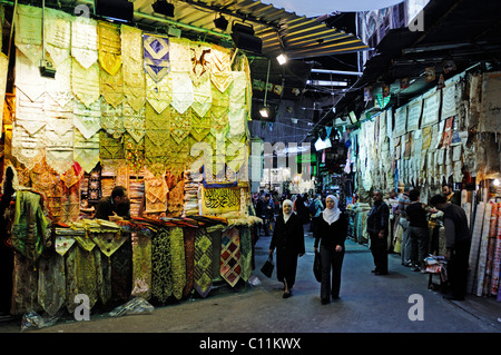People in the bazaar, covered souk in the historic centre, UNESCO World Heritage Site, Damascus, Syria, Asia Stock Photo