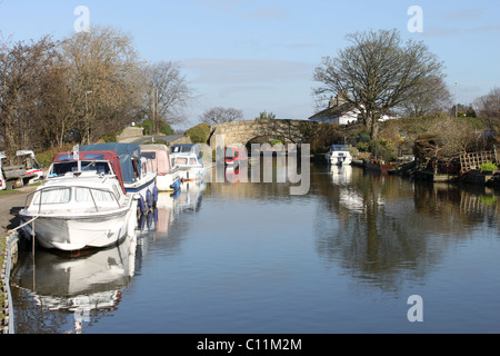 Boats on Lancaster Canal at Hest Bank. Stock Photo