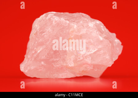 Silicate mineral rock sample of Rose Quartz from Madagascar Stock Photo