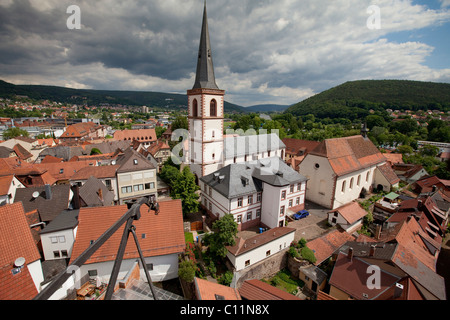 View of the historic old town and the parish church of St. Michael, Lohr am Main, Hesse, Germany, Europe Stock Photo