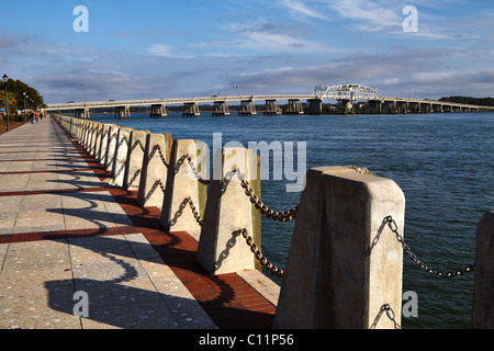 View of the Woods Memorial Bridge from the Henry Chambers Waterfront Park in Beaufort, South Carolina Stock Photo