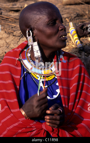 Maasai woman with necklace Jewelry around her neck , Ngogongoro conservation Area, Tanzania Stock Photo