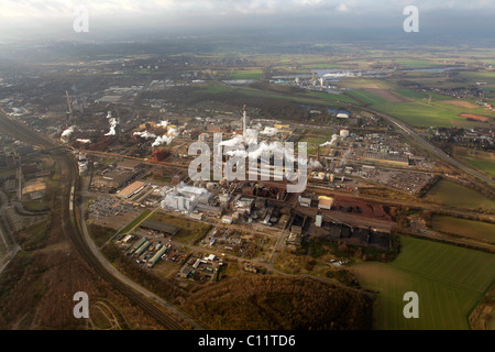 Aerial view, chemical park Co-pipeline, Chempark Krefeld Uerdingen Rheinhausen, Duisburg, Ruhrgebiet region Stock Photo