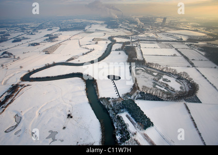 Aerial view, Lippe river, river sinuosity, Alstedder, Luenen, Ruhrgebiet area, North Rhine-Westphalia, Germany, Europe Stock Photo