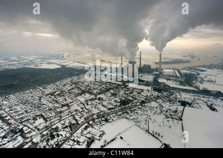 Aerial view, clouds of the Rhein power plant, Voerde coal-fired power plant, Evonik STEAG Voerde, North Rhine-Westphalia Stock Photo