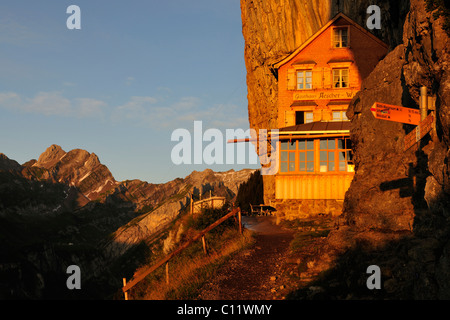 Aesher inn at Wildkirchli below Ebenalp, Alpstein range, canton of Appenzell, Switzerland, Europe Stock Photo