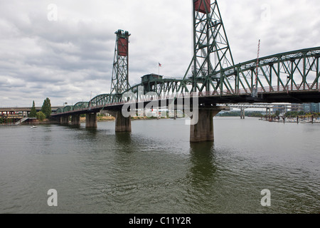 View of the Hawthorne Bridge, Portland, Oregon, USA Stock Photo