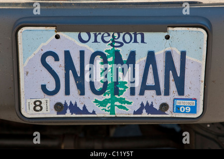 License plate 'Snoman' from Oregon, USA Stock Photo