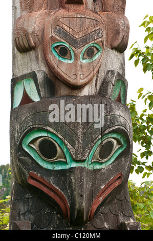 Alaska. Totem at Chief Shakes Tribal House, Tlingit historic monument site, Wrangell, Southeast Alaska. Stock Photo