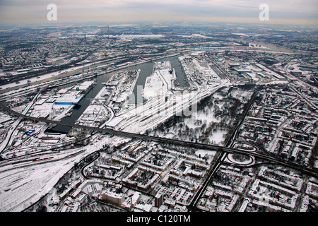 Aerial photo, inland harbour, Duisport, Duisburg Harbor, Ruhrort, Duisburg, Ruhr, North Rhine-Westphalia, Germany, Europe Stock Photo