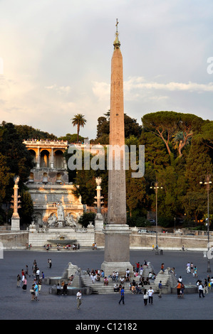 Obelisk, Pincio Terrace, group of statues, goddess Roma between Tiber and Aniene, Piazza del Popolo, Rome, Lazio, Italy, Europe Stock Photo