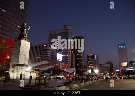 Gwanghwamun Plaza in downtown Seoul at night, South Korea, Asia Stock Photo