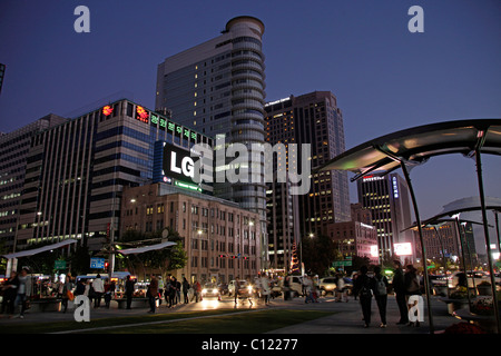 Gwanghwamun Plaza in downtown Seoul at night, South Korea, Asia Stock Photo