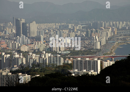 High-rise buildings in Seoul seen from Namsan mountain, South Korea, Asia Stock Photo