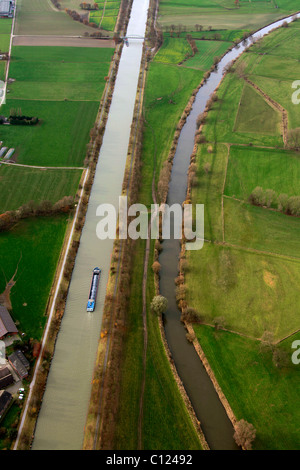 Aerial picture, Wesel-Datteln canal, Lippe, Huenxe, North Rhine-Westphalia, Germany, Europe Stock Photo