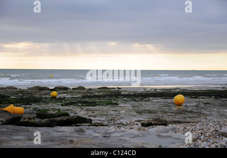 Beach and Bouys at Ambleteuse, France Stock Photo