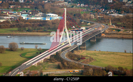 Aerial view, Rhine river, Niederrheinbruecke bridge, Wesel, Niederrhein region, North Rhine-Westphalia, Germany, Europe Stock Photo