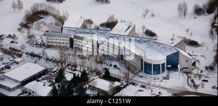 Aerial view, FEZ, Universitaet Witten-Herdecke private university in the snow, Witten, Ruhrgebiet region, North Rhine-Westphalia Stock Photo