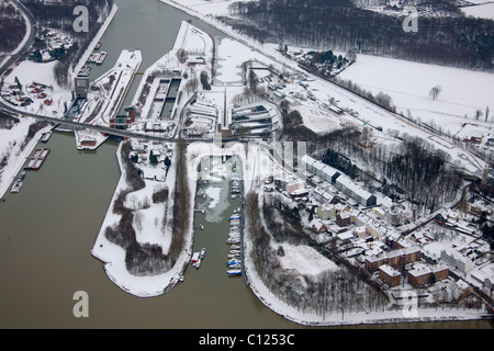 Aerial, Henrichenburg boat lift, Waltrop, Datteln city limits, Dortmund-Ems Canal, Rhine-Herne Canal, Waltrop, Ruhrgebiet region Stock Photo