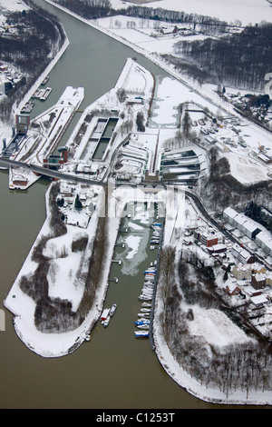 Aerial, Henrichenburg boat lift, Waltrop, Datteln city limits, Dortmund-Ems Canal, Rhine-Herne Canal, Waltrop, Ruhrgebiet region Stock Photo