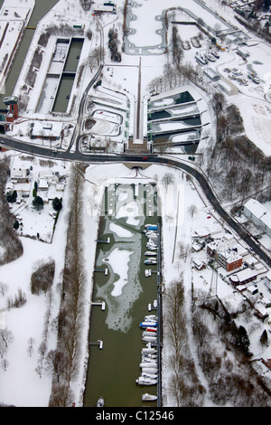 Aerial, Henrichenburg boat lift, Waltrop, Datteln city limits, Dortmund-Ems Canal, Rhine-Herne Canal, Waltrop, Ruhrgebiet region Stock Photo