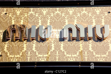 Sign on Miu Miu shop, London Stock Photo