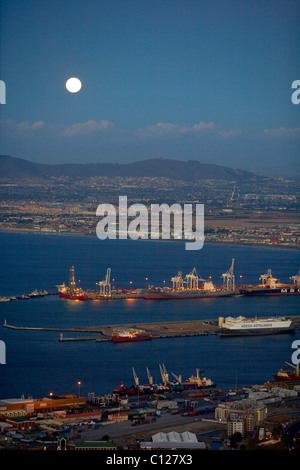 View of the city and the harbor, Signal Hill, dusk, Cape Town, South Africa, Africa Stock Photo