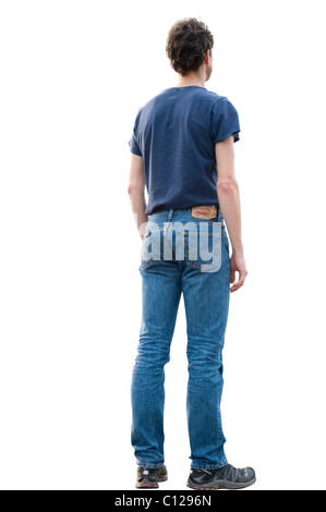 Young man with t-shirt and jeans from behind Stock Photo