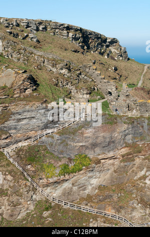 Steps in the cliff leading up to King Arthurs castle at Tintagel, Cornwall, Uk Stock Photo