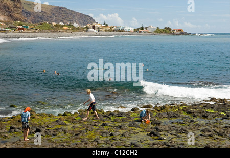 La Gomera, Canary Islands. Beach at Valle Gran Rey. Playa de la Calera, also called Playa Maria. La Puntilla in distance Stock Photo