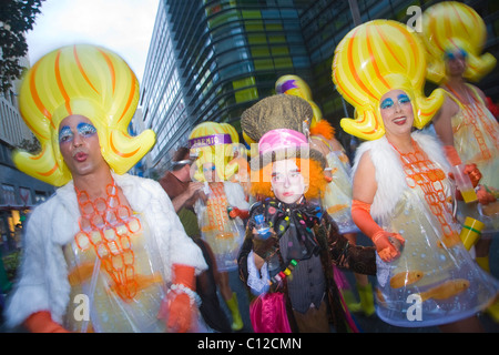 The 2011 Las Palmas carnival procession: Europe's largest and liveliest. This year there a fair bit of rain on the parade. Stock Photo