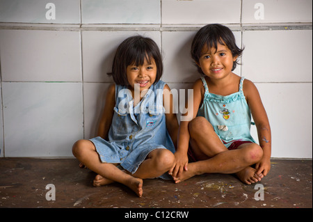 Smiling and happy Balinese children from a village in east Bali called Sideman. Stock Photo