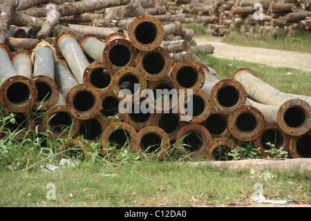 looking through pipe holes Stock Photo