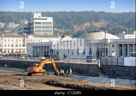 Work on the sea wall outside the Winter Gardens at Weston-super-Mare Sep 2008 Somerset UK Stock Photo