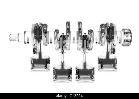 4 cyclinder crank 3D rendered white transparent Stock Photo