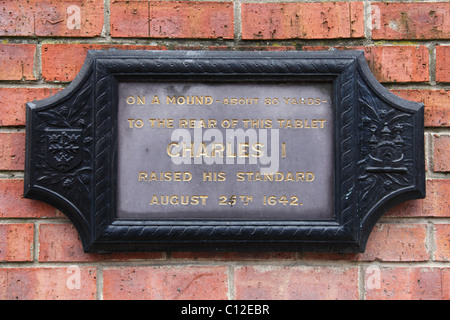 A tablet at the site where King Charles I  raised his standard in 1642 to mark the start of the English Civil War. Stock Photo