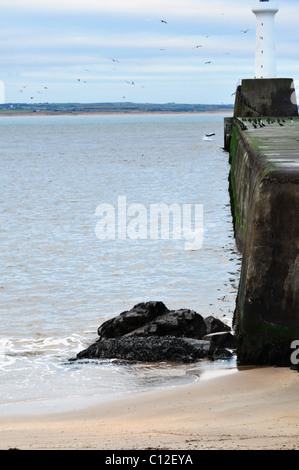 Detail of the coast line and North Sea from the South Aberdeen Coastal Path in winter time Stock Photo