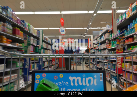 Shopping in Sainsbury's supermarket with camera in the trolley showing deliberate movement in the Uk Stock Photo