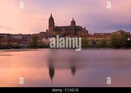 Salamanca view from River Tormes at dusk Stock Photo