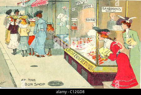 postcard published by Davidson Bros. by artist Ludovici titled 'At the Bun Shop' Stock Photo