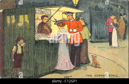 postcard published by Davidson Bros. by artist Ludovici titled The Coffee Stall Stock Photo