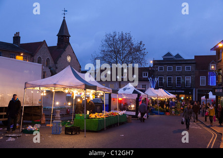 traditional street market stalls at Bury St Edmunds, UK Stock Photo