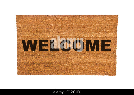 A new welcome doormat isolated on a white background. Stock Photo